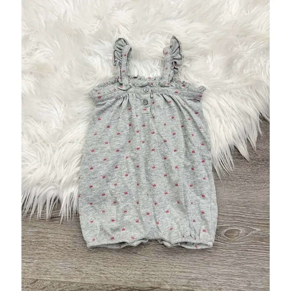 Baby Gap Pink Princess Crown Girls 0/3 months Baby‎ One-Piece Grey Romper